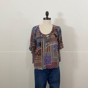 American Eagle Patchwork Lace Up Top